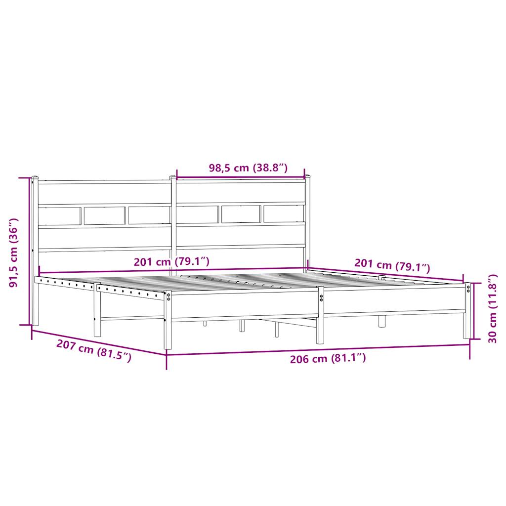 vidaXL Metal Bed Frame without Mattress Sonoma Oak 200x200 cm