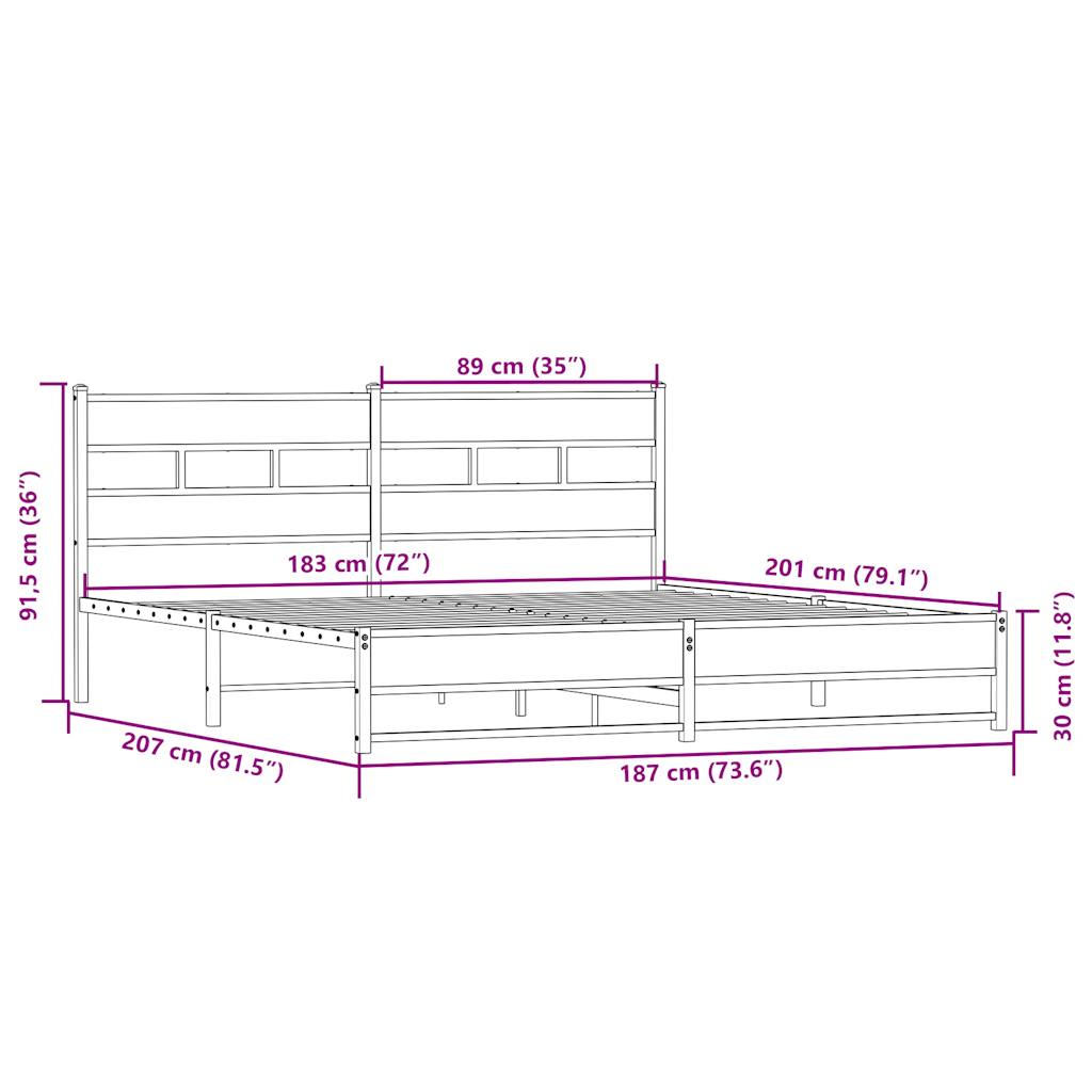 vidaXL Metal Bed Frame without Mattress Sonoma Oak 180x200 cm