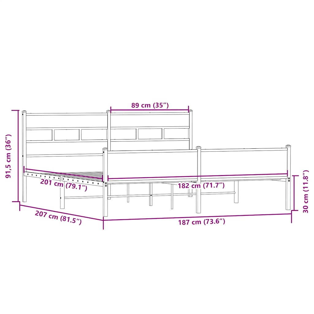 vidaXL Metal Bed Frame without Mattress Sonoma Oak 180x200 cm