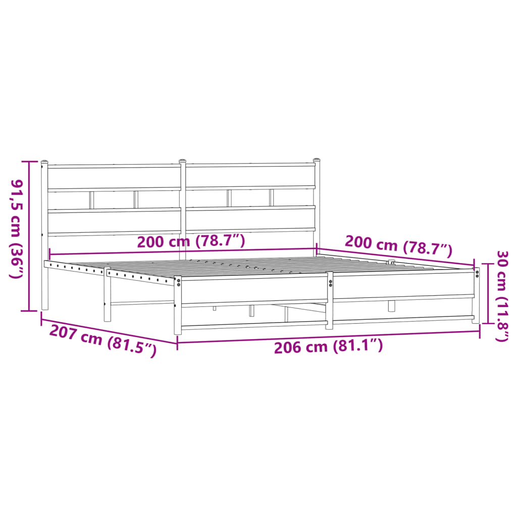 vidaXL Metal Bed Frame without Mattress Brown Oak 200x200 cm