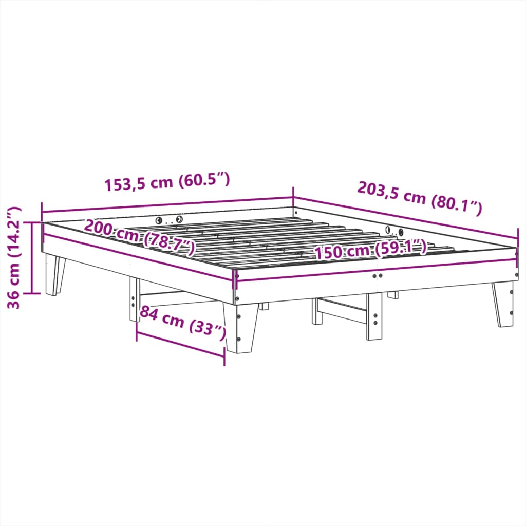 vidaXL Bed Frame without Mattress Wax Brown 150x200 cm King Size Solid Wood Pine