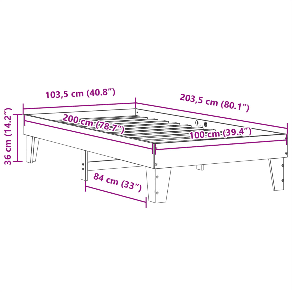 vidaXL Bed Frame without Mattress 100x200 cm Solid Wood Pine