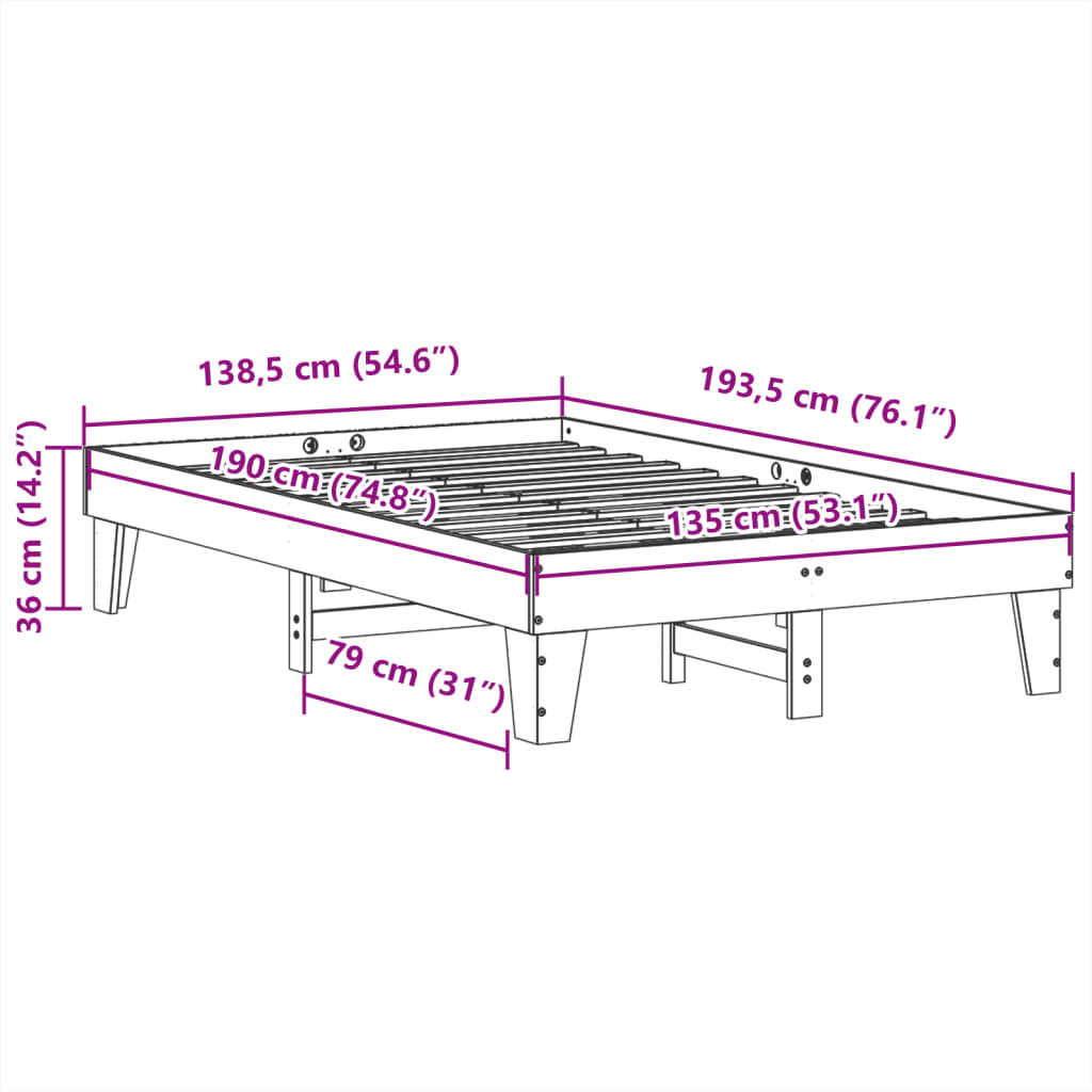 vidaXL Bed Frame without Mattress White 135x190 cm Solid Wood Pine