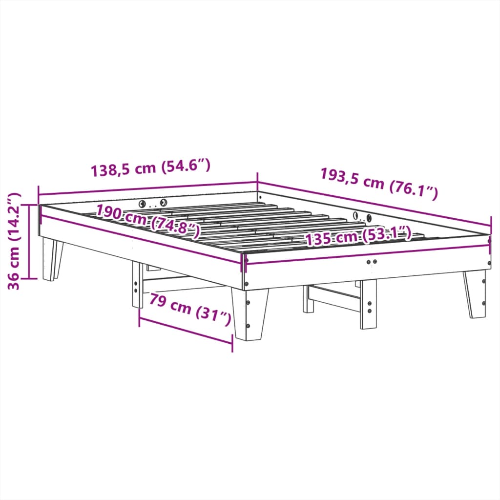 vidaXL Bed Frame without Mattress Wax Brown 135x190 cm Solid Wood Pine