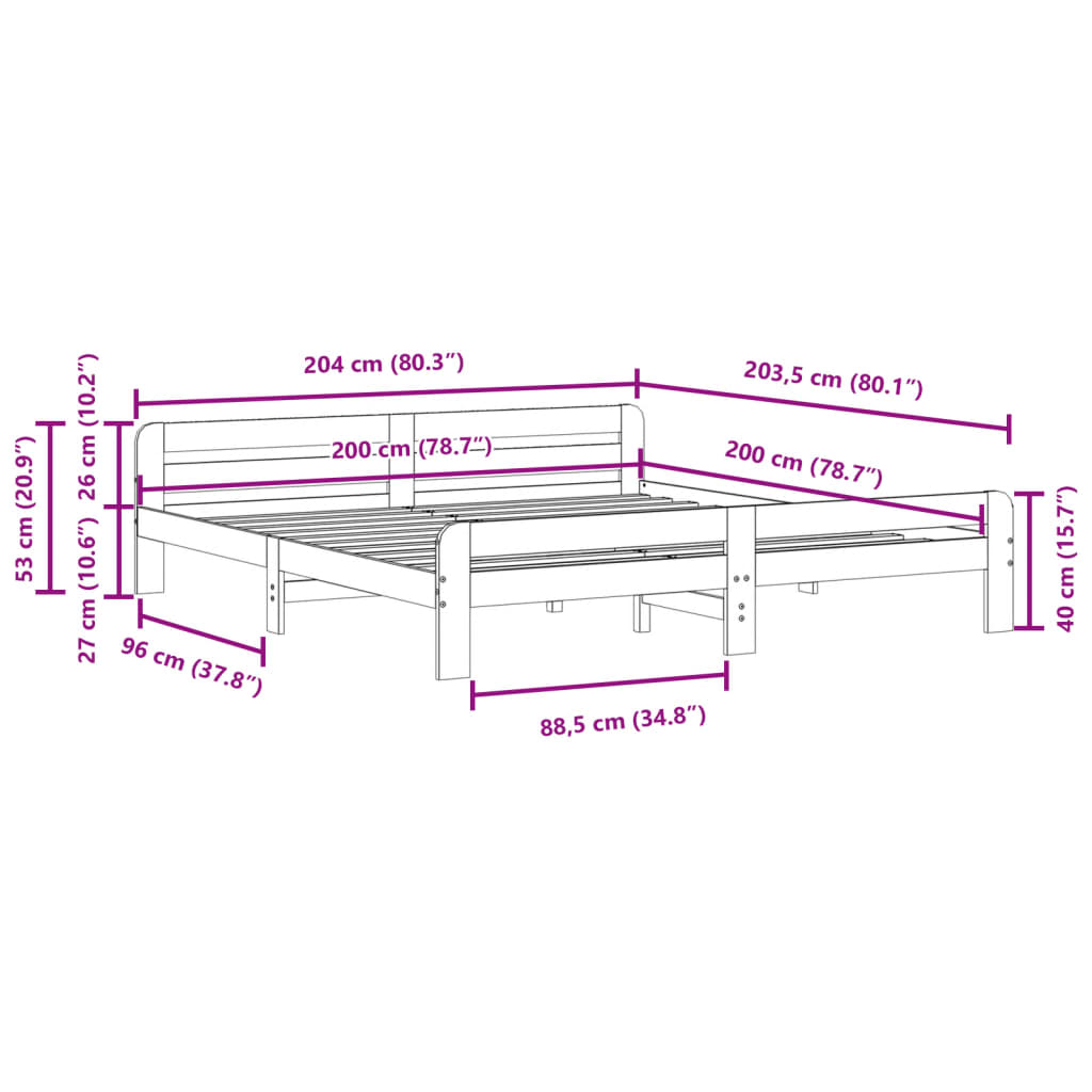 vidaXL Bed Frame without Mattress 200x200 cm Solid Wood Pine