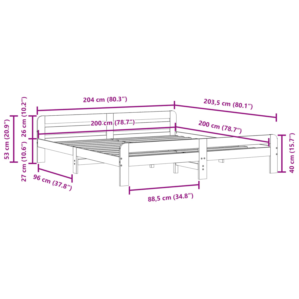 vidaXL Bed Frame without Mattress White 200x200 cm Solid Wood Pine