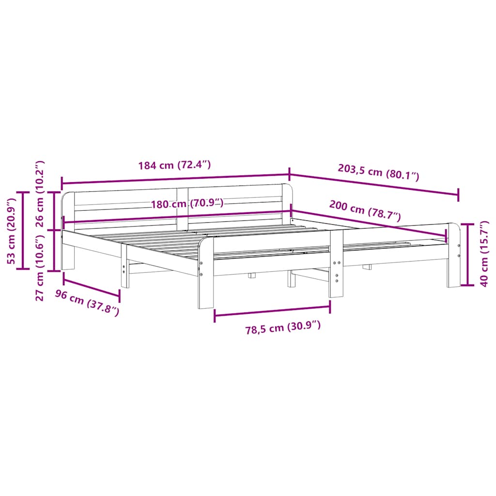 vidaXL Bed Frame without Mattress White 180x200 cm Solid Wood Pine