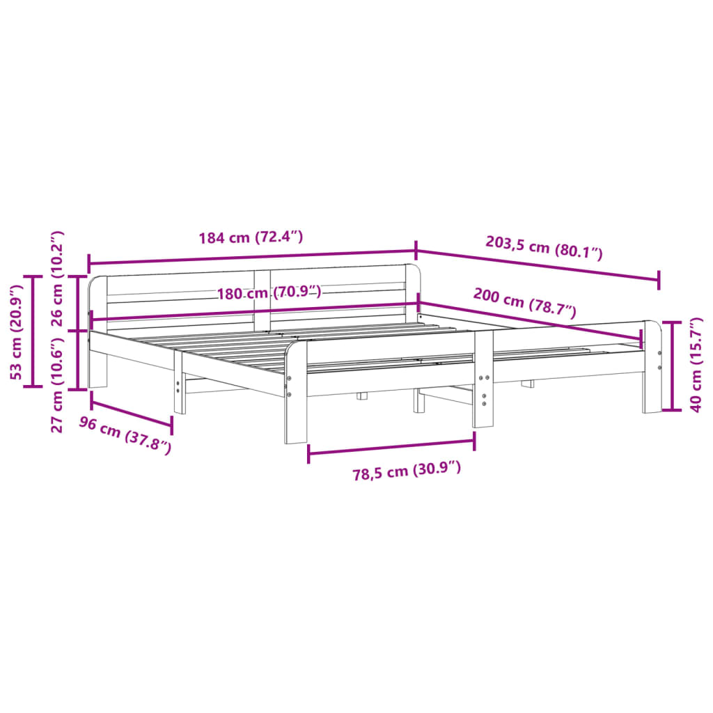 vidaXL Bed Frame without Mattress Wax Brown 180x200 cm Super King Size Solid Wood Pine