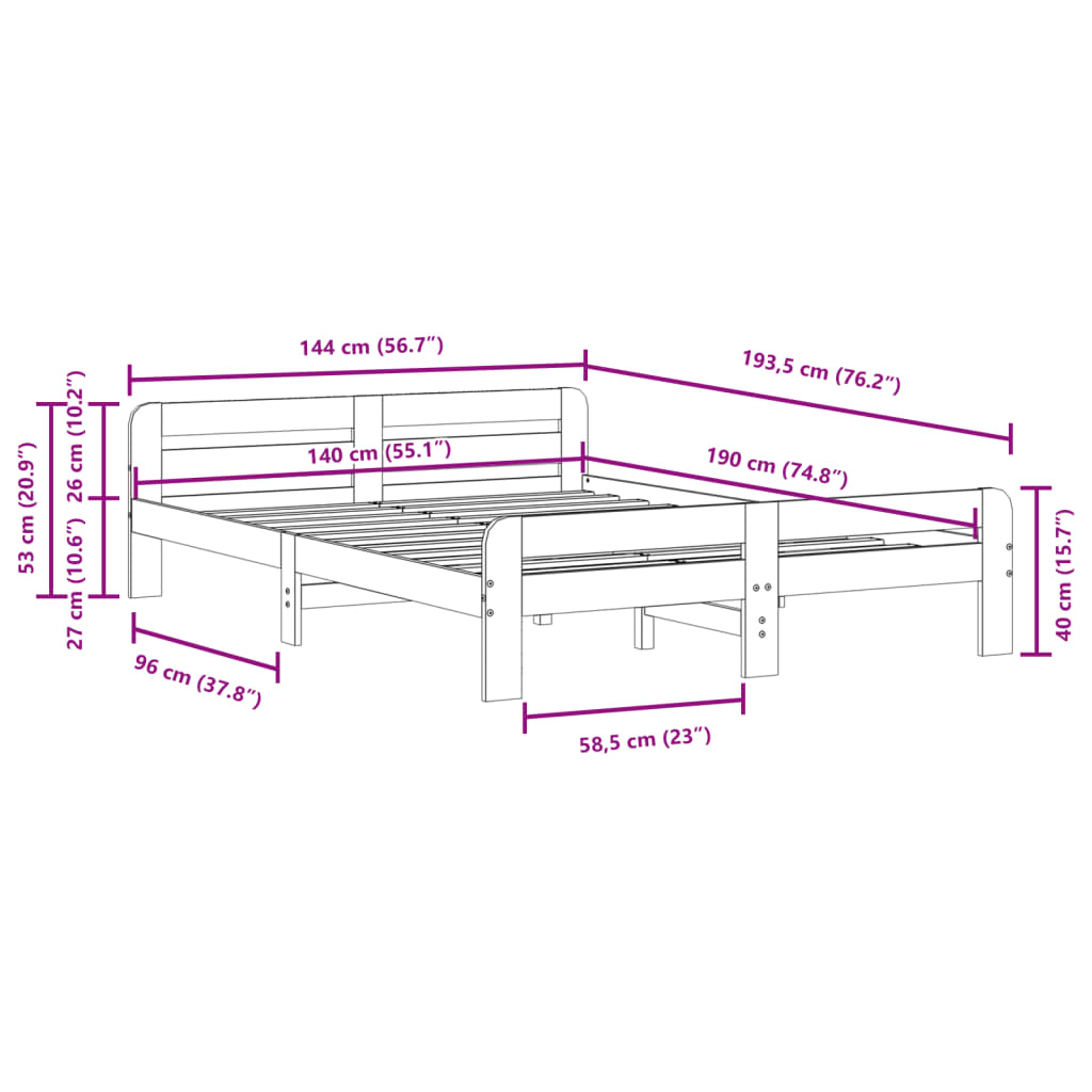 vidaXL Bed Frame without Mattress White 140x190 cm Solid Wood Pine