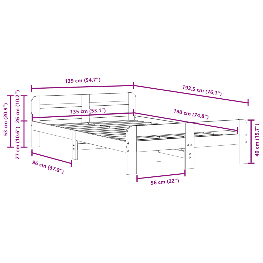vidaXL Bed Frame without Mattress White 135x190 cm Solid Wood Pine