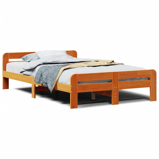 vidaXL Bed Frame without Mattress Wax Brown 135x190 cm Double Solid Wood Pine