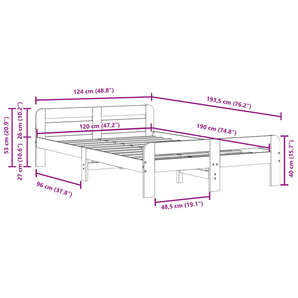vidaXL Bed Frame without Mattress 120x190 cm Small Double Solid Wood Pine
