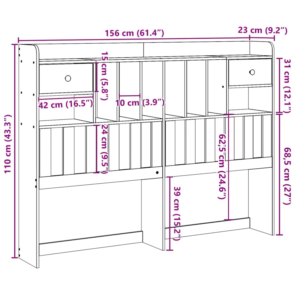 vidaXL Headboard with Storage Wax Brown 150 cm Solid Wood Pine