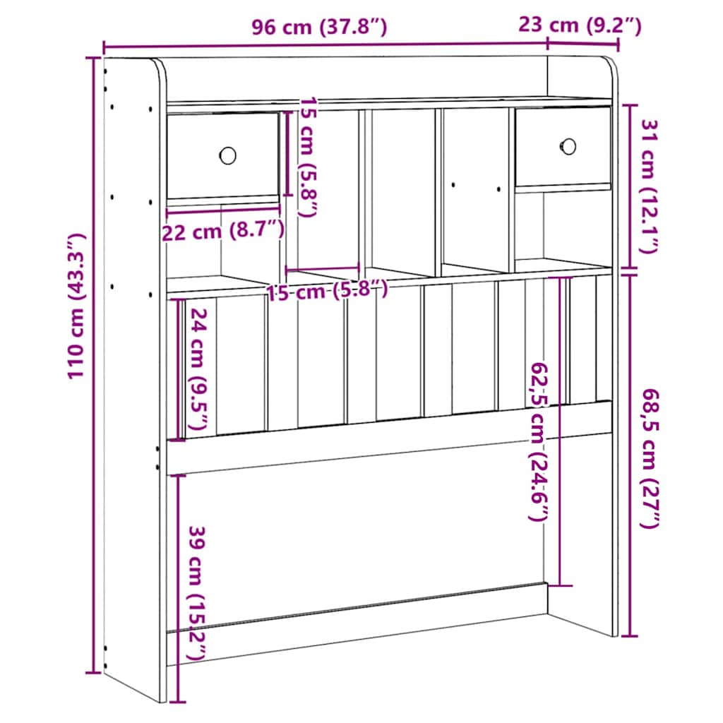 vidaXL Headboard with Storage White 90 cm Solid Wood Pine