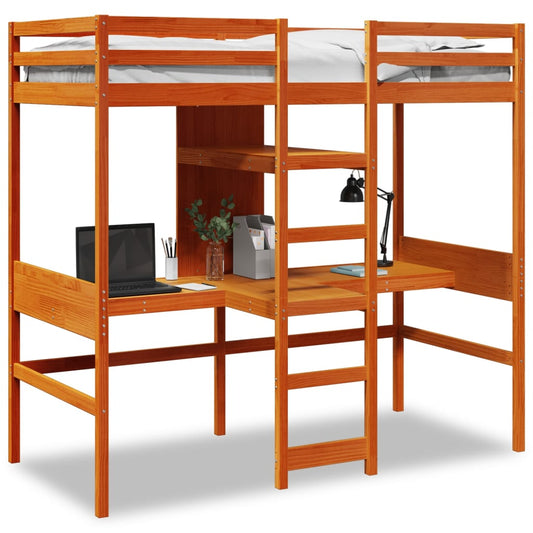 vidaXL Loft Bed Frame without mattress Wax Brown 90x190cm Solid Wood Pine