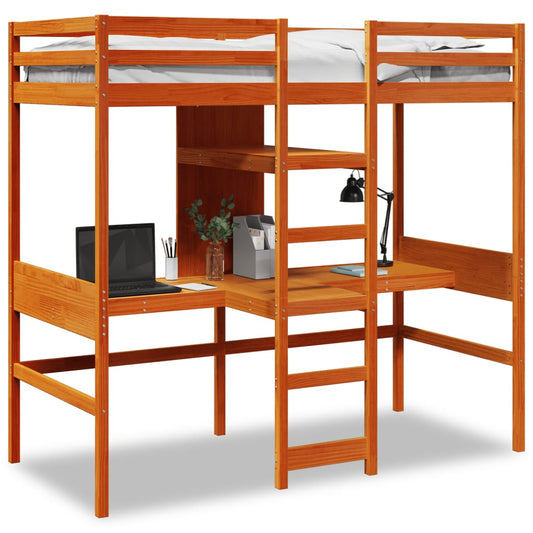 vidaXL Loft Bed Frame without Mattress Wax Brown 75x190cm