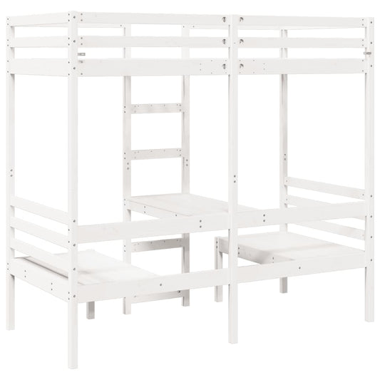 vidaXL Loft Bed Frame with Desk&Chairs White 90x200cm Solid Wood Pine