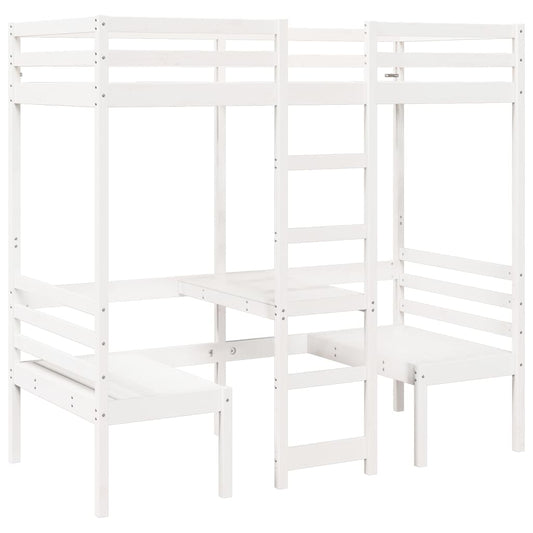 vidaXL Loft Bed Frame with Desk&Chairs White 80x200cm Solid Wood Pine