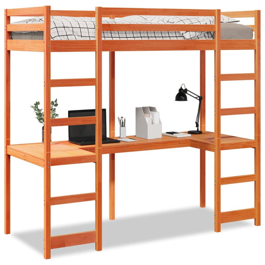 vidaXL Loft Bed Frame without Mattress Wax Brown 75x190 cm