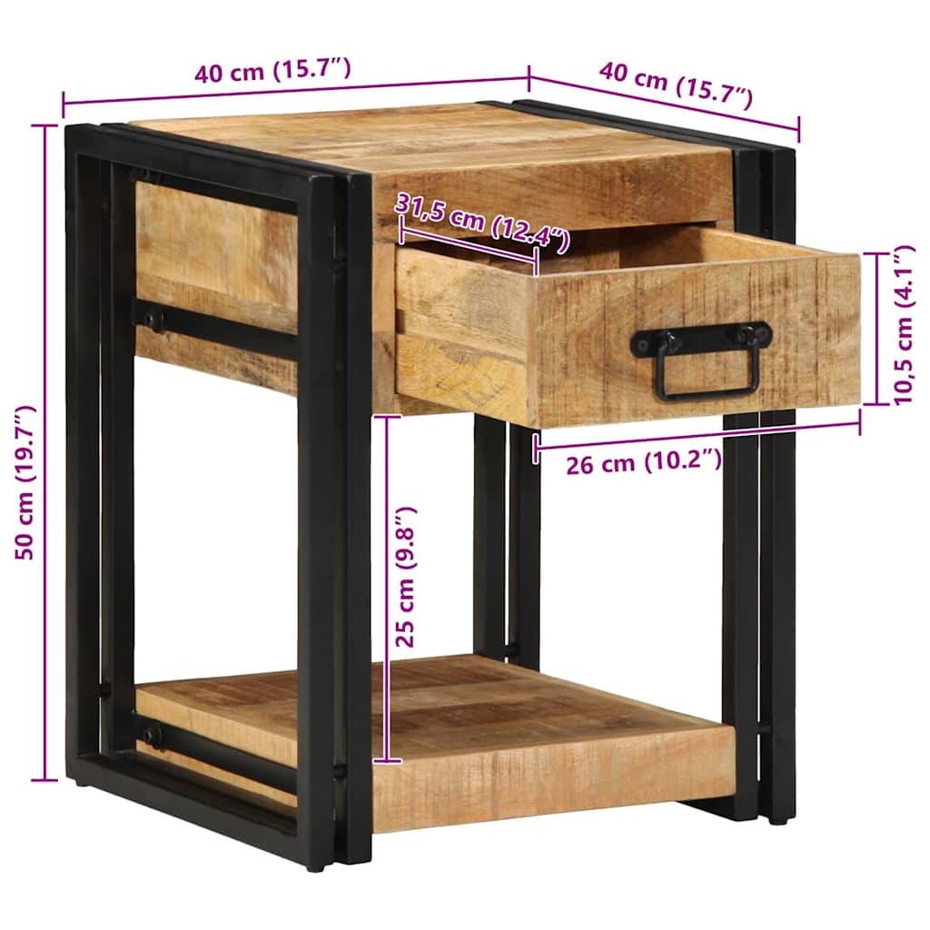 vidaXL Bedside Cabinet 40x40x50 cm Solid Rough Wood Mango