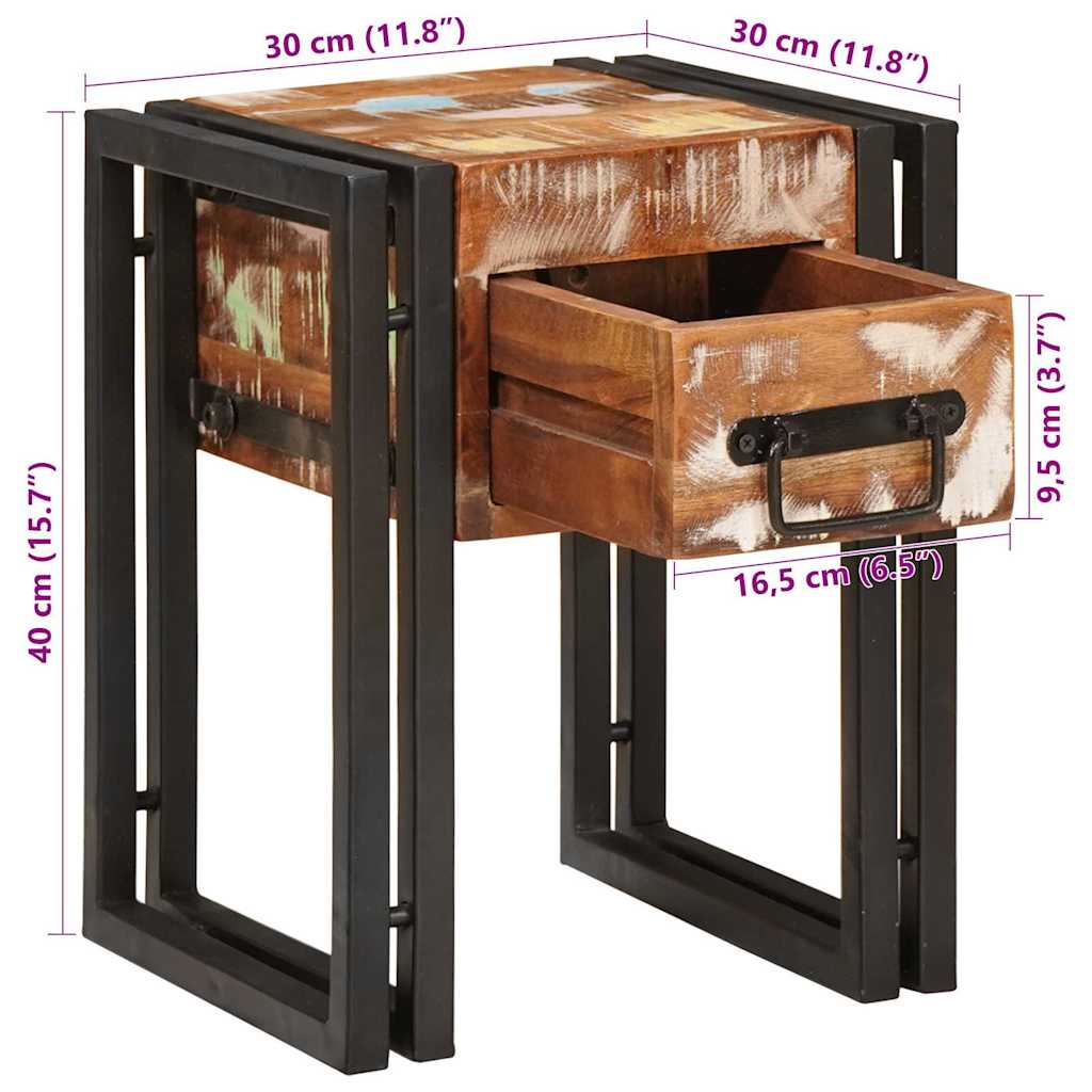 vidaXL End Table with Drawer 30 x 30 x 40 cm Solid Reclaim Wood