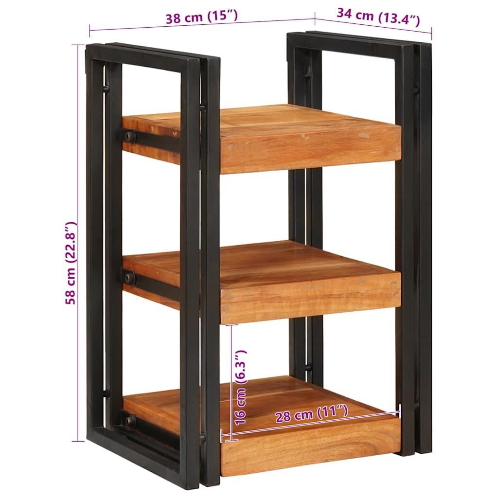 vidaXL Bedside Table Brown and Black 38 x 33 x 58 cm Solid Wood Acacia