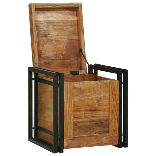 vidaXL Storage Box Brown and Black 40 x 40 x 40 cm Solid Acacia Wood
