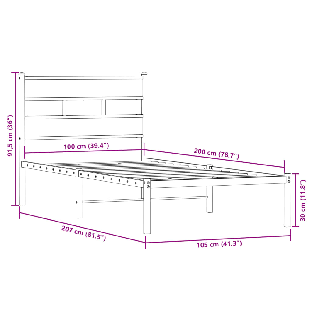 vidaXL Metal Bed Frame without Mattress Smoked Oak 100x200 cm