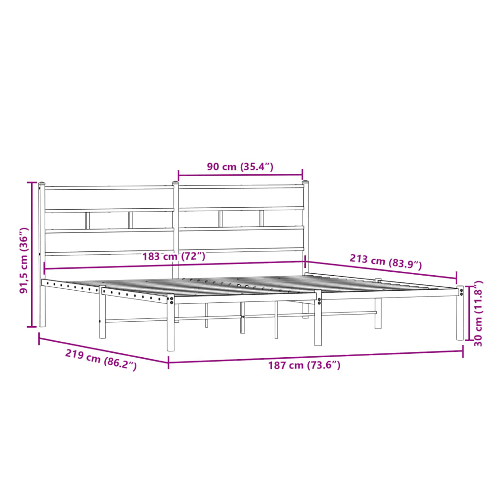 vidaXL Metal Bed Frame without Mattress Smoked Oak 183x213 cm