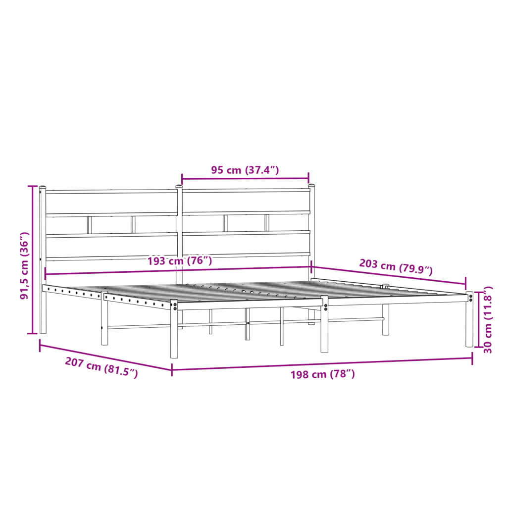 vidaXL Metal Bed Frame without Mattress Smoked Oak 193x203 cm