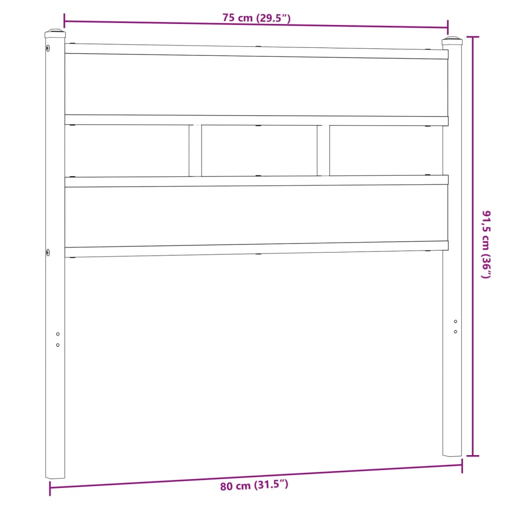 vidaXL Replace Headboard Smoked Oak 75 cm Iron and Engineered Wood