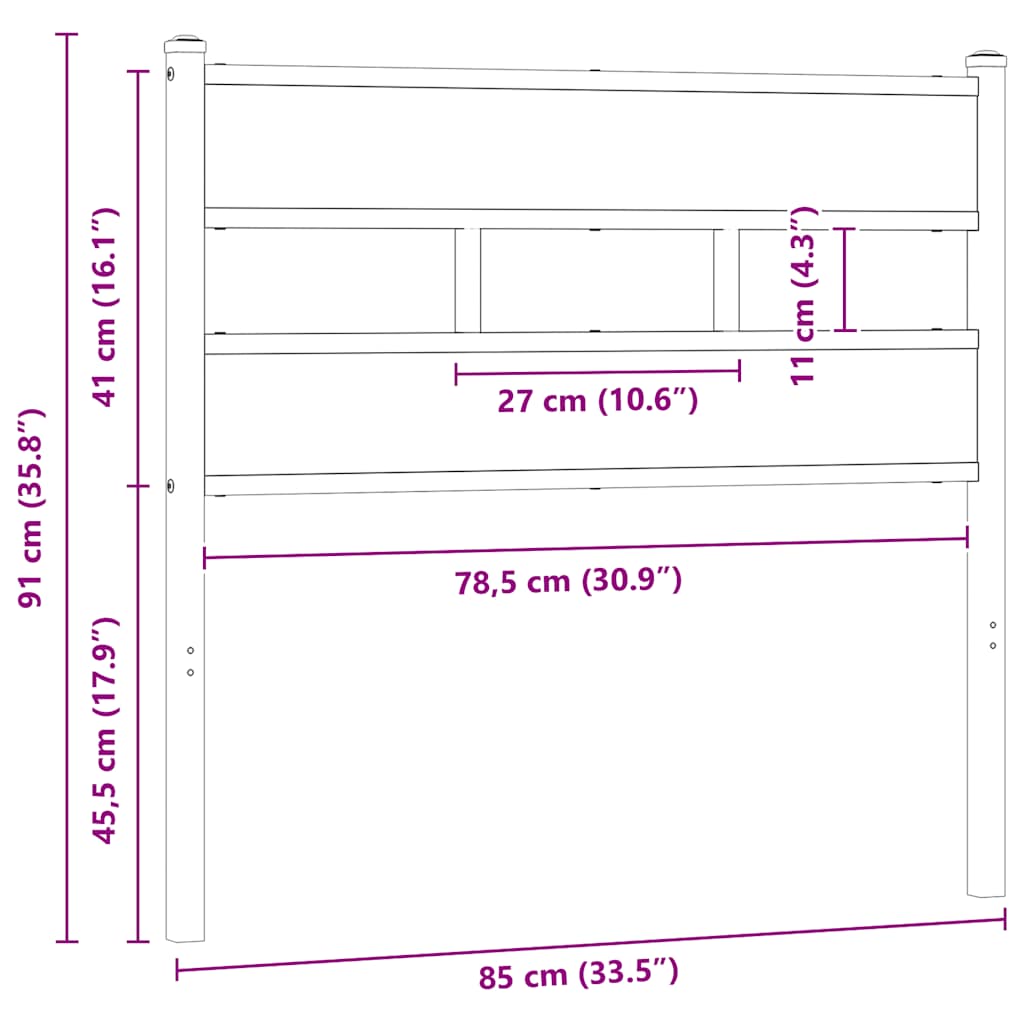 vidaXL Replace Headboard Smoked Oak 80 cm Iron and Engineered Wood