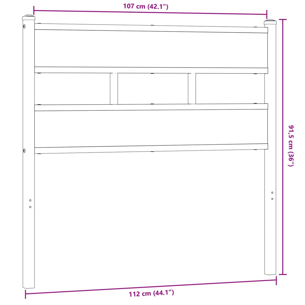 vidaXL Replace Headboard Smoked Oak 107 cm Iron and Engineered Wood