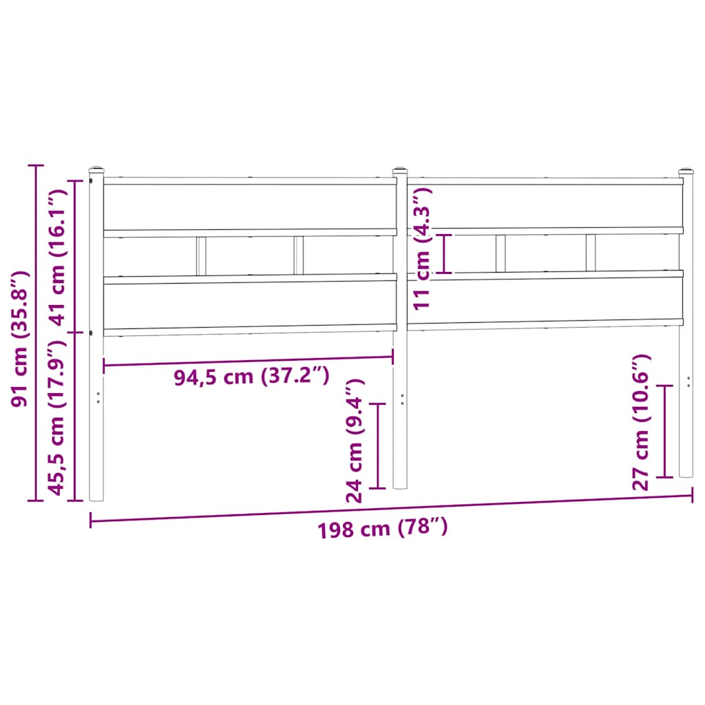 vidaXL Replace Headboard Smoked Oak 193 cm Iron and Engineered Wood