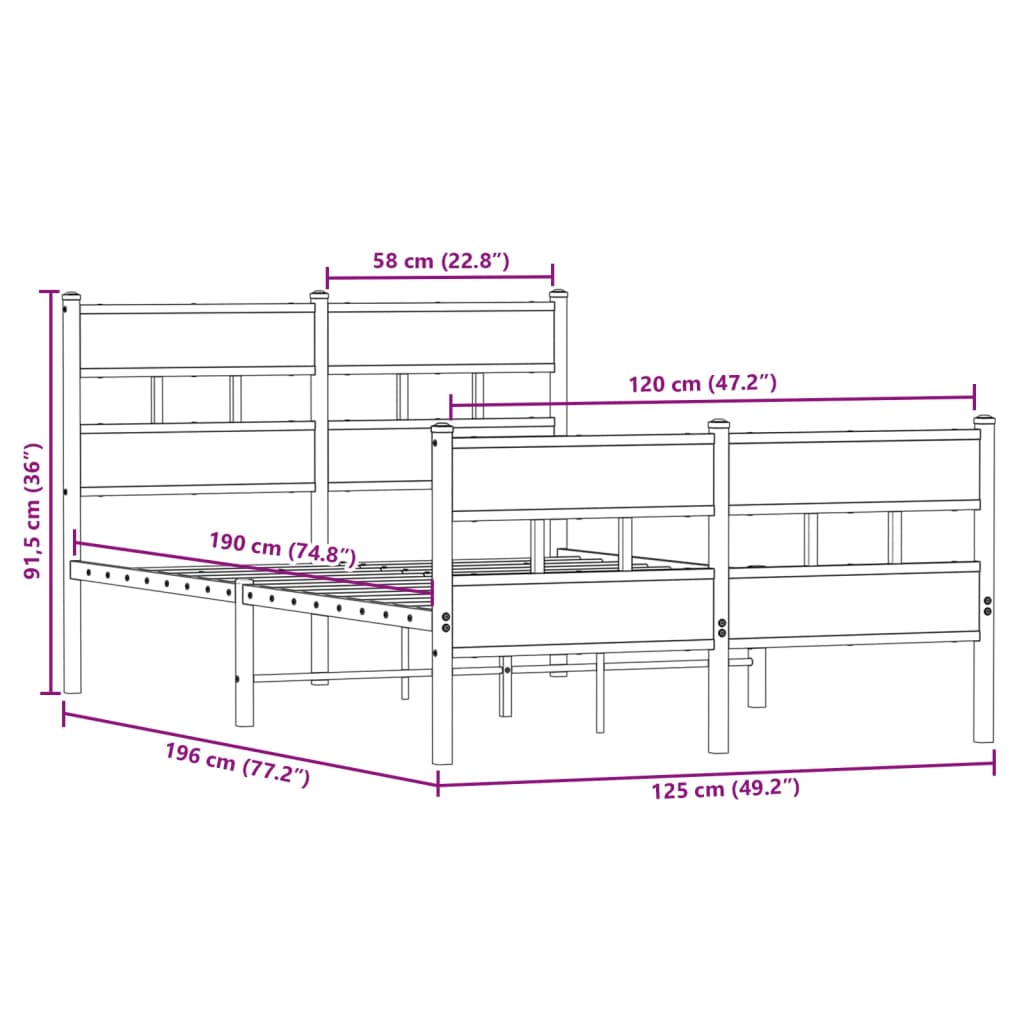 vidaXL Metal Bed Frame without Mattress Sonoma Oak 120x190 cm Small Double