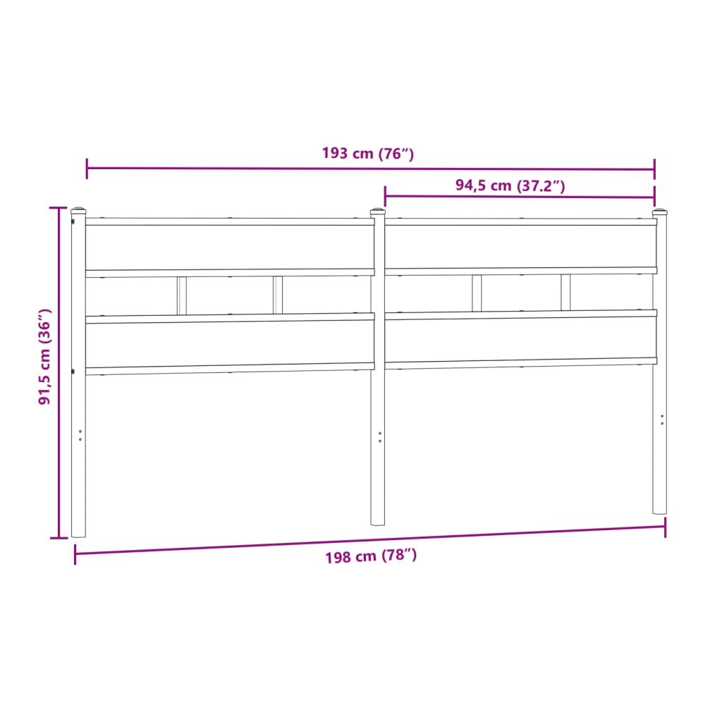 vidaXL Replace Headboard Sonoma Oak 193 cm Iron and Engineered Wood