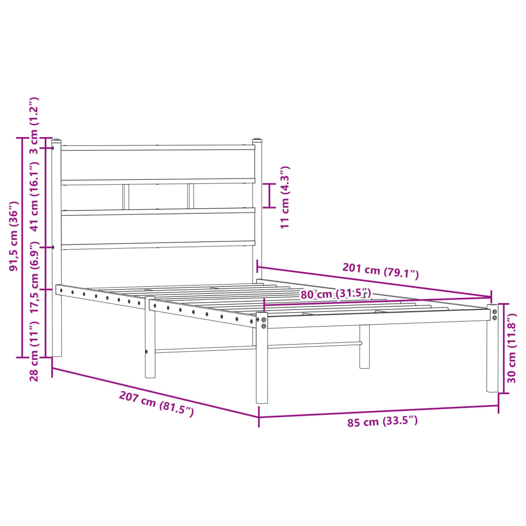 vidaXL Bed Frame without Mattress with Headboard Brown Oak 80x200 cm