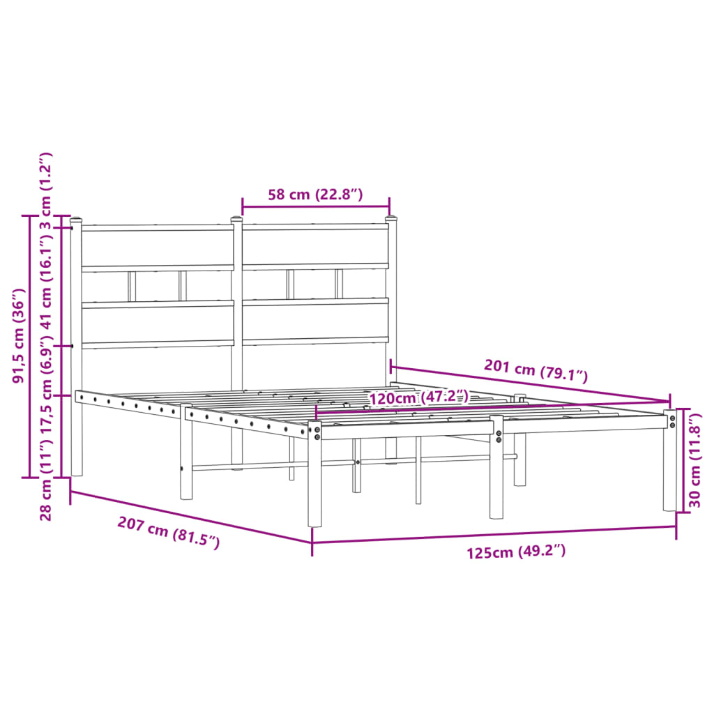 vidaXL Bed Frame without Mattress with Headboard Brown Oak 120x200 cm