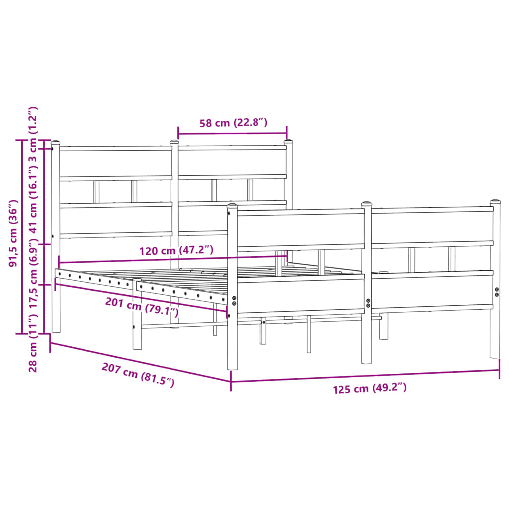 vidaXL Bed Frame without Mattress with Headboard and Footboard 120x200 cm
