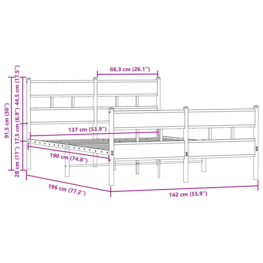 vidaXL Bed Frame without Mattress with Headboard and Footboard 137x190 cm