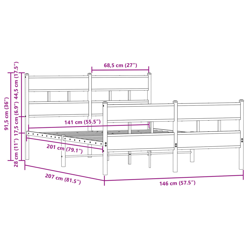 vidaXL Bed Frame without Mattress with Headboard and Footboard 140x200 cm