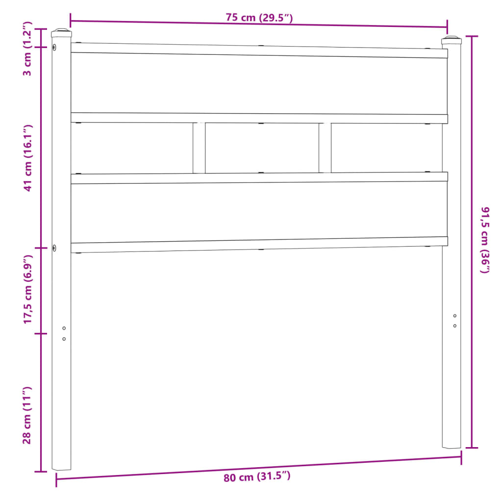 vidaXL Replace Headboard Brown Oak 75 cm Steel and Engineered Wood