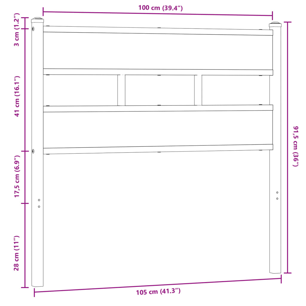 vidaXL Replace Headboard Brown Oak 100 cm Steel and Engineered Wood
