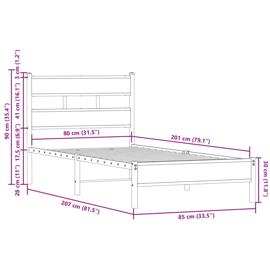 vidaXL Bed Frame without Mattress with Headboard Sonoma Oak 80x200 cm