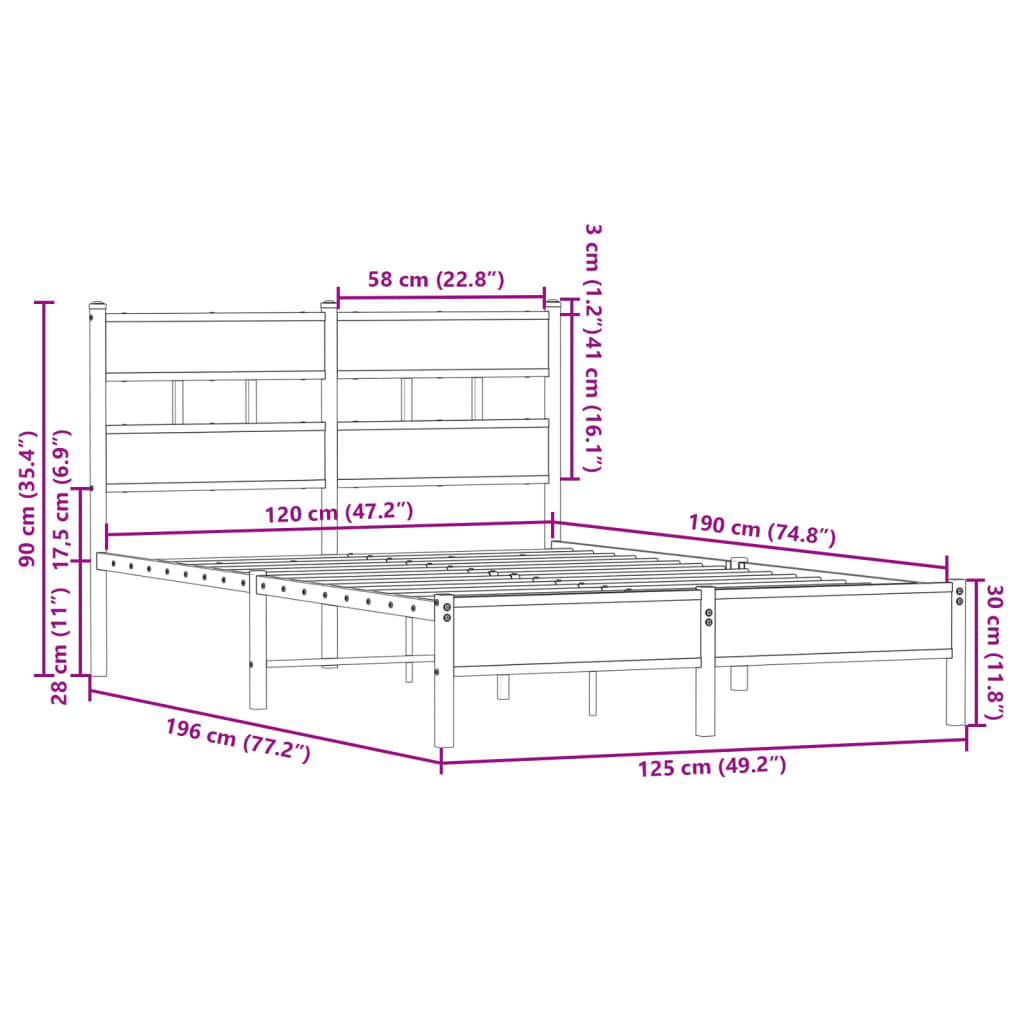 vidaXL Bed Frame without Mattress with Headboard Sonoma Oak 120x190 cm Small Double