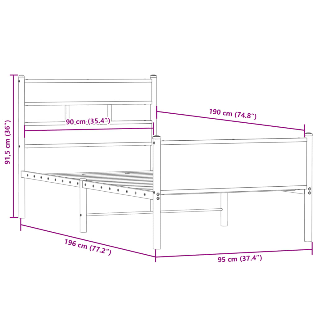vidaXL Bed Frame without Mattress Smoked Oak 90x190 cm Single Engineered Wood