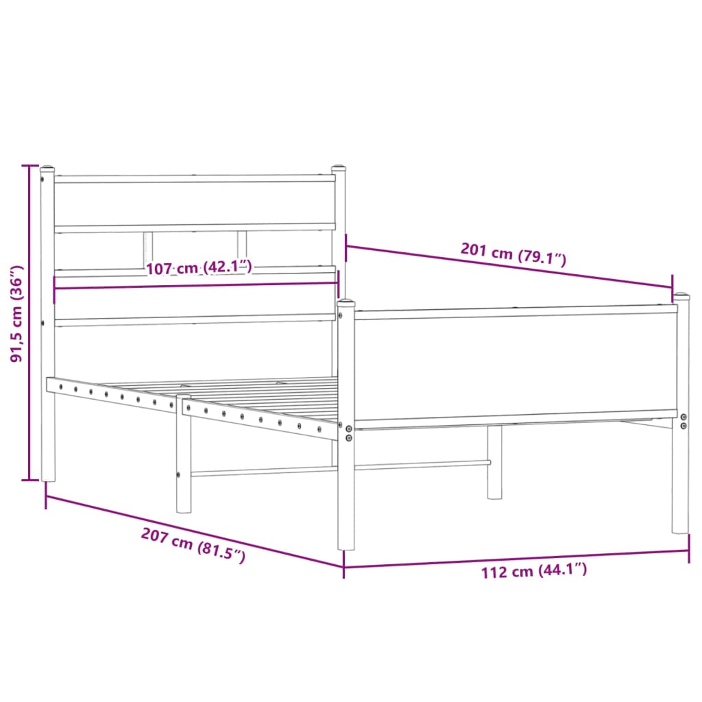 vidaXL Bed Frame without Mattress Smoked Oak 107x203 cm Engineered Wood