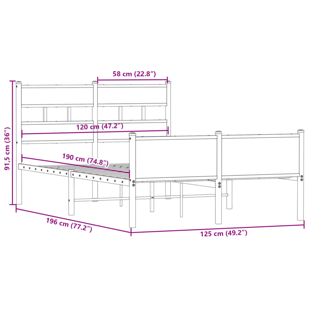 vidaXL Bed Frame without Mattress Smoked Oak 120x190cm Engineered Wood