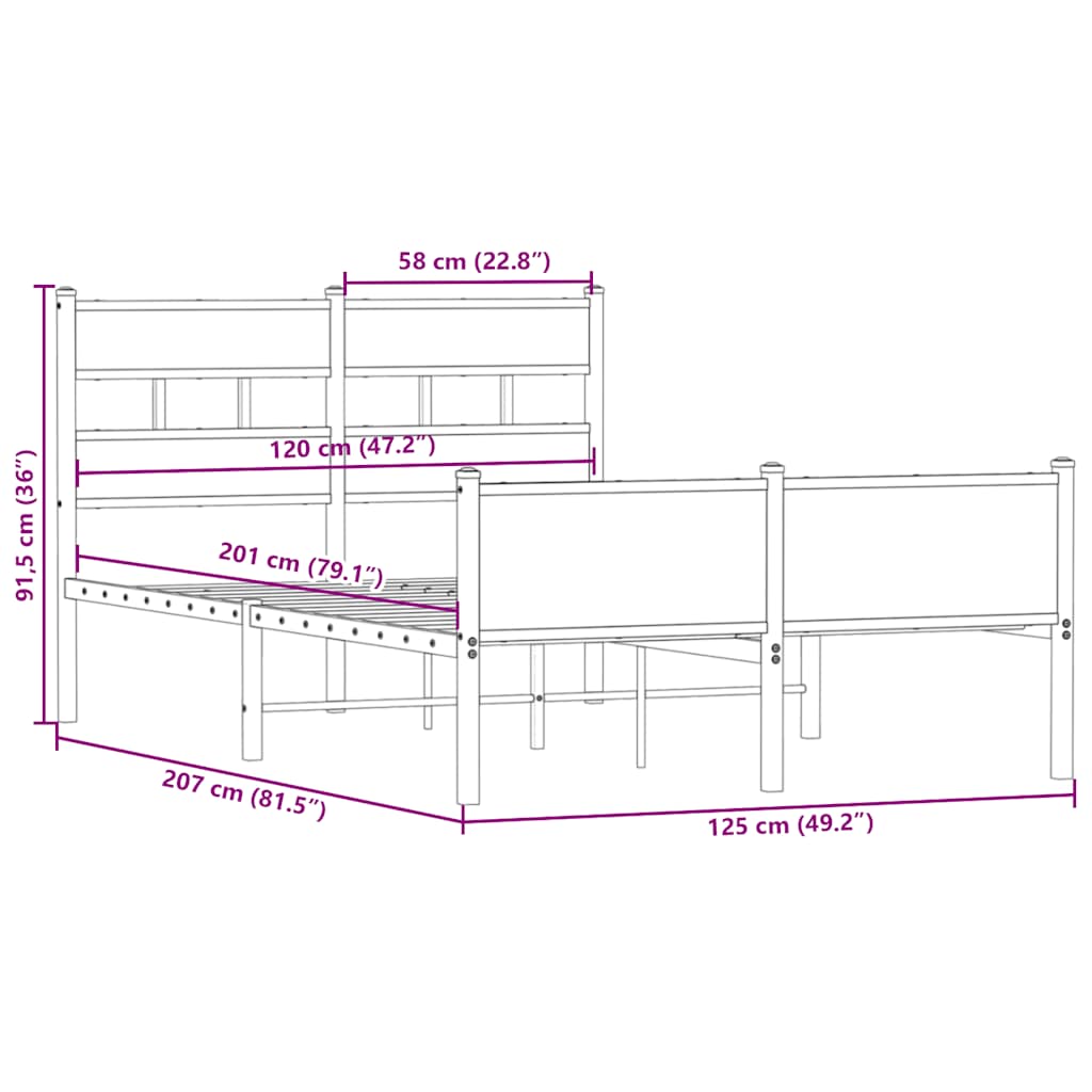 vidaXL Bed Frame without Mattress Smoked Oak 120x200 cm Engineered Wood
