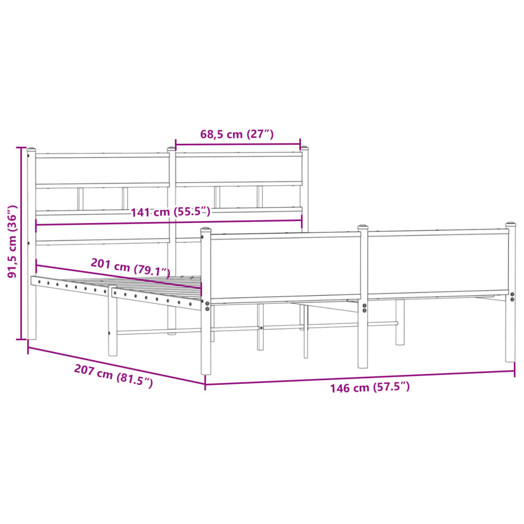 vidaXL Bed Frame without Mattress Smoked Oak 140x200 cm Engineered Wood